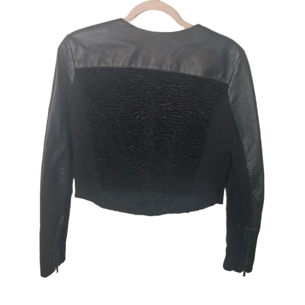 BCBG Bernice black leather mixed jacket
